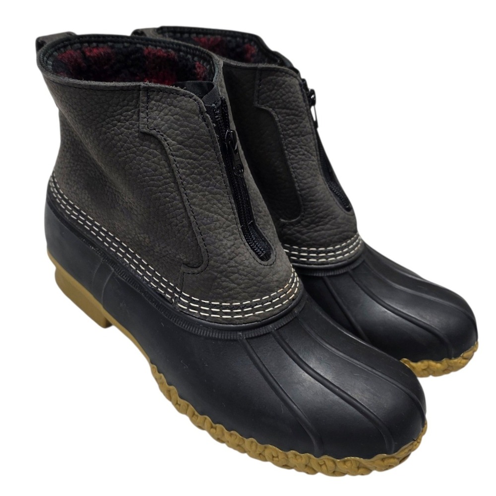 L.L. Bean Front Zip Bean Boots Womens 11 Gray Duck Boots Buffalo Plaid Lined